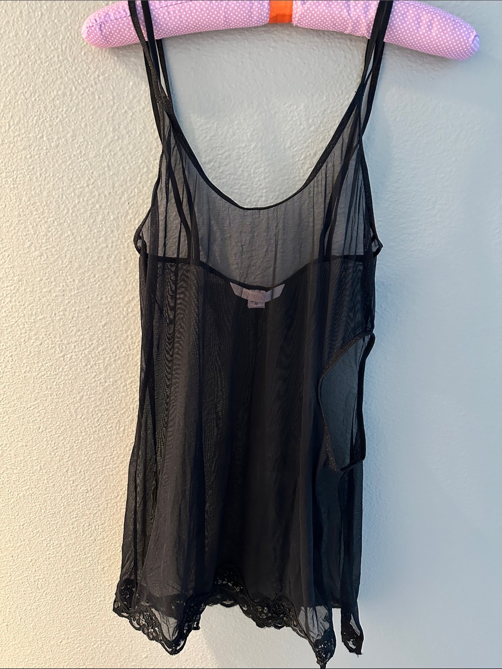 New Victoria's Secret Black Sheer Mesh Slip. Beaded Lace Trim. M.